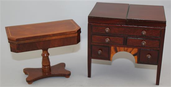 A Fergus Lane miniature Georgian style roll top desk, bureau 9.5in.